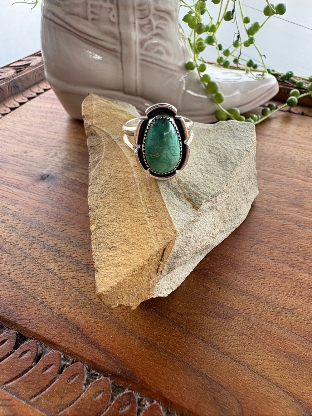 Tessica Ann Sterling Silver Emerald Valley Turquoise Saw Cut Ring Artisan 9
